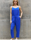 ODDI Full Size Textured Woven Jumpsuit in Royal Blue