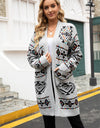 Pocketed Geometric Open Front Dropped Shoulder Cardigan