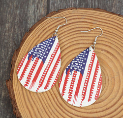 PU Leather US Flag Teardrop Shape Earrings