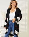 Striped Rib-Knit Drop Shoulder Open Front Cardigan