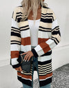 Striped Open Front Drop Shoulder Cardigan