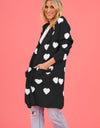 Heart Graphic Open Front Cardigan with Pockets