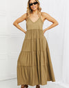 Zenana Full Size Spaghetti Strap Tiered Dress with Pockets in Khaki