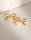 Stainless Steel Bow Pearl Earrings