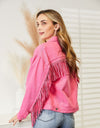 Fringe Detail Dropped Shoulder Denim Jacket