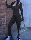 Ribbed Square Neck Long Sleeve Jumpsuit