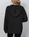 Button Up Drawstring Long Sleeve Hooded Cardigan