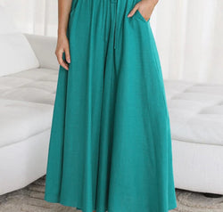 Drawstring Waist Wide Leg Pants