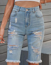 Distressed Raw Hem Denim Bermuda Shorts