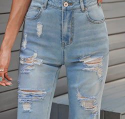 Distressed Raw Hem Denim Bermuda Shorts