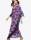 Floral Notched Neck Dolman Sleeve Maxi Dress