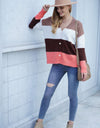 Woven Right Color Block V-Neck Button Down Cardigan