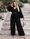 Plus Size V-Neck Long Sleeve Wide Leg Jumpsuit