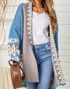 Geometric Open Front Long Sleeve Cardigan