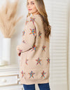 Star Pattern Open Front Longline Cardigan