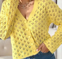 Openwork V-Neck Long Sleeve Cardigan