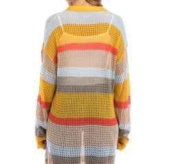 Color Block Openwork Long Sleeve Cardigan