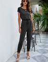 Drawstring Waist Short Sleeve Jogger Jumpsuit