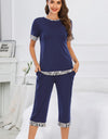 Round Neck Short Sleeve Top and Capris Pants Lounge Set