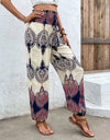 Printed Smocked High Waist Pants