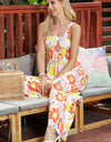 Floral Square Neck Smocked Wide Leg Jumpsuit