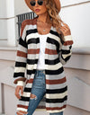 Full Size Striped Long Sleeve Openwork Cardigan