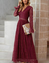 Scalloped Hem Flounce Sleeve Lace V-Neck Maxi Dress