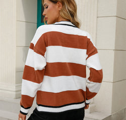 Color Block V-Neck Long Sleeve Cardigan