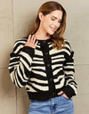 Woven Right Striped Button-Down Round Neck Drop Shoulder Cardigan