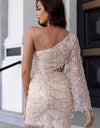 Sequin Cutout One-Shoulder Dress