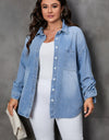 Plus Size Button Up Pocketed Denim Top