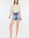 Kancan High Rise Frayed Hem Denim Shorts