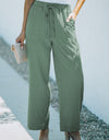 Drawstring Waist Crinkled Wide Leg Pants