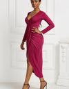 High-low Ruched Surplice Long Sleeve Dress