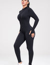 Zip Up Ribbed Long Sleeve Skinny Active Jumpsuit