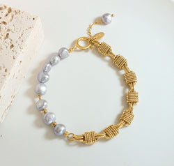 Half Pearl Half Chain Stainless Steel Bracelet