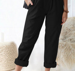 Paperbag Waist Pull-On Pants with Pockets