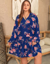 Plus Size Printed Tie Neck Balloon Sleeve Mini Dress