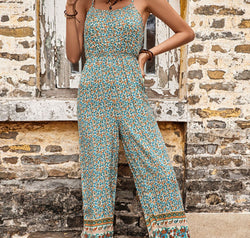 Perfee Bohemian Spaghetti Strap Low Back Jumpsuit