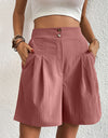 Pocketed Half Elastic Waist Shorts