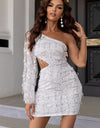 Sequin Cutout One-Shoulder Dress