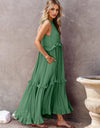 Ruffled Sleeveless Tiered Maxi Dress with Pockets