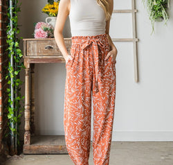 Heimish Full Size Printed Tied Straight Casual Pants