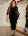 Plus Size Twist Front Lantern Sleeve Slit Dress