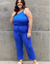 ODDI Full Size Textured Woven Jumpsuit in Royal Blue