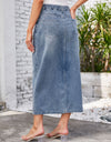 Slit Midi Denim Skirt with Pockets