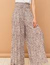 And The Why Printed Smocked Waist Slit Wide Leg Pants