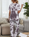 Shiny Tie-Dye Tee and Drawstring Waist Joggers Lounge Set