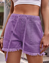 Drawstring Raw Hem Denim Shorts