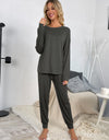 Shiny Round Neck Top and Drawstring Pants Lounge Set